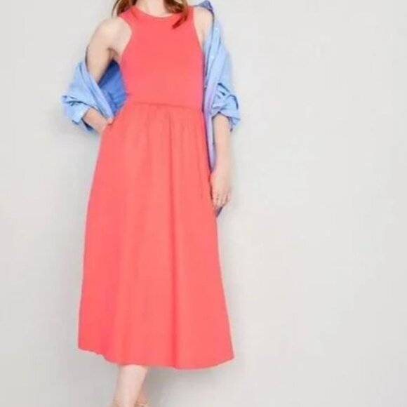 Old Navy Coral A-Line Halter Midi Dress Size Large - Picture 4 of 8